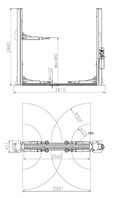 Gantry Design 4T 2 Post Hydraulic Lift Connect On Bottom Car Lift Low سقف